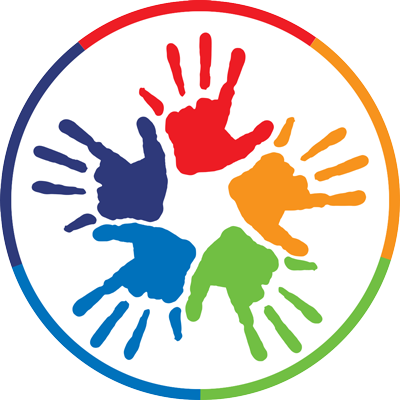 graphical icon of multi-colored hands in a circle