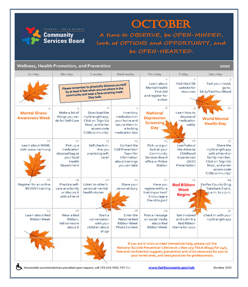 October wellness activities calendar