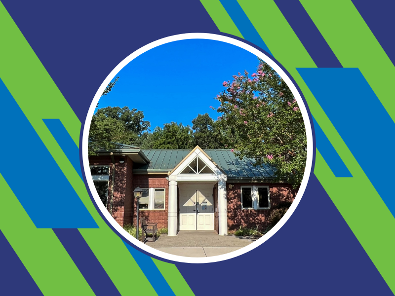 Wellness Circle is an alternative to psychiatric hospitalization offering a holistic approach to mental health crisis stabilization treatment Front door of a one-story brick building alongside green trees and a blue sky.