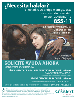 Image of crisis text hotline poster in Spanish