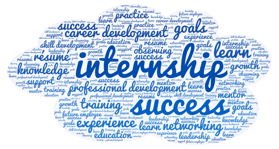 Word cloud with words related to internships