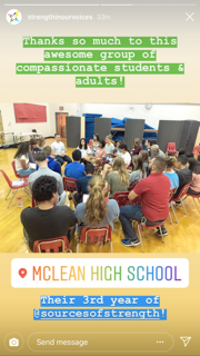 Social media post from McLean High School with photo of participants in Sources of Strength