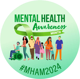 A graphic depiction of a diverse group of individuals. Text above the image reads: “Mental Health Awareness Month”