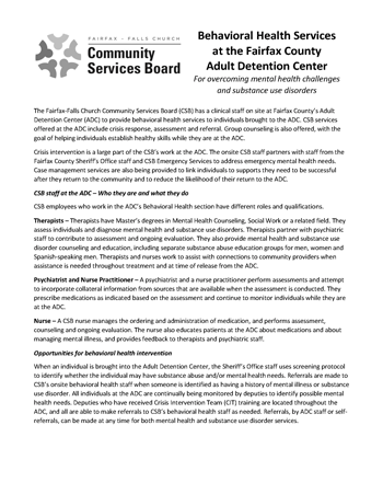 Image of the Behavioral Health Services at the Adult Detention Center flier