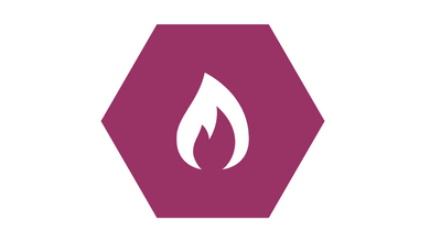 An icon of a flame on a light purple background