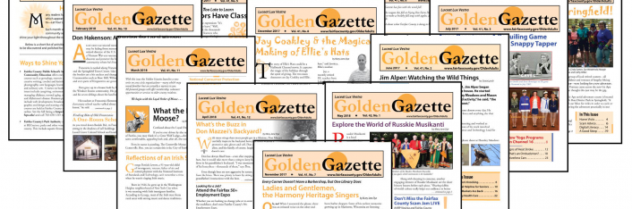 Golden Gazette collage of past newsletter covers banner graphic