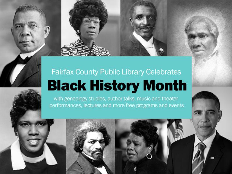 Black History Month header graphic featuring influential African Americans