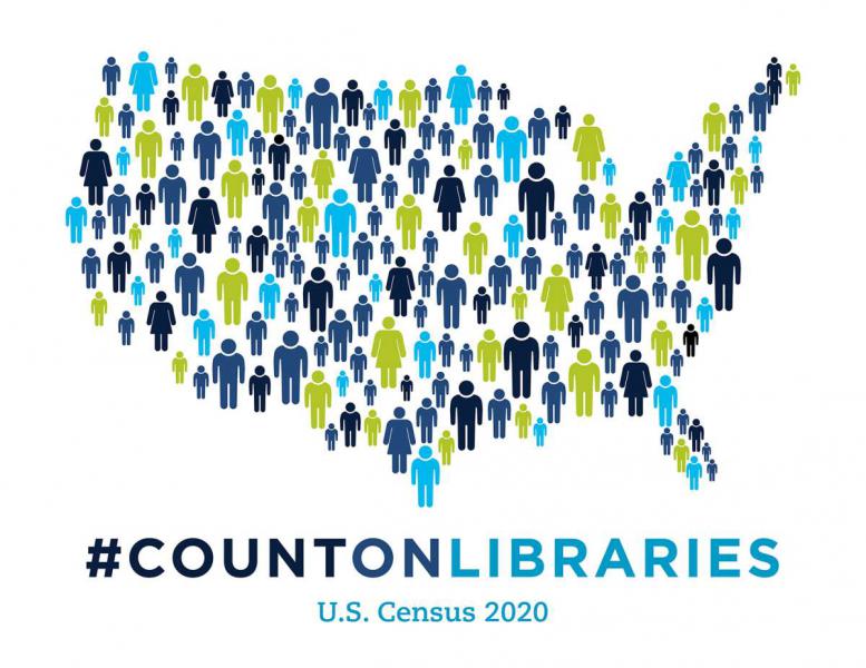 U.S. map of people with hashtag count on libraries for 2020 census