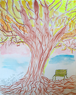 Drawing of a tree and park bench