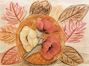 Drawing of fall leaves with collage flowers