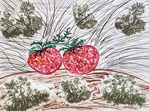 Drawing of strawberries and grass