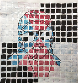 Self portrait with a grid pattern