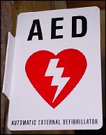 AED (Automatic External Defibrillator) locations at Burke Lake Park are indicated by this sign.