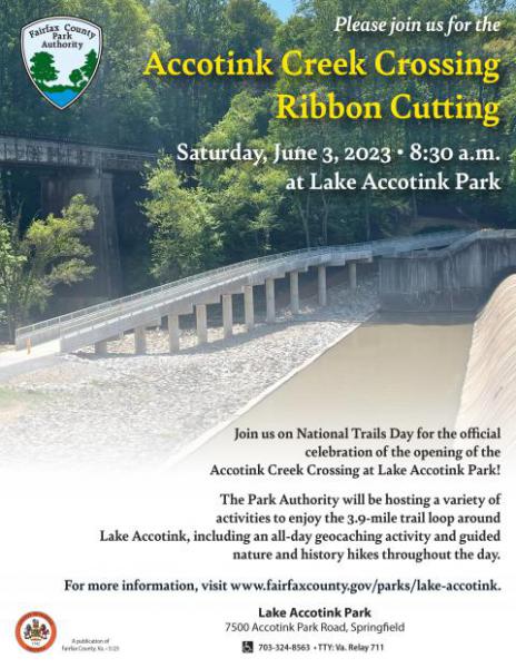 Ribbon Cutting for the Accotink Creek Crossing Set for June 3