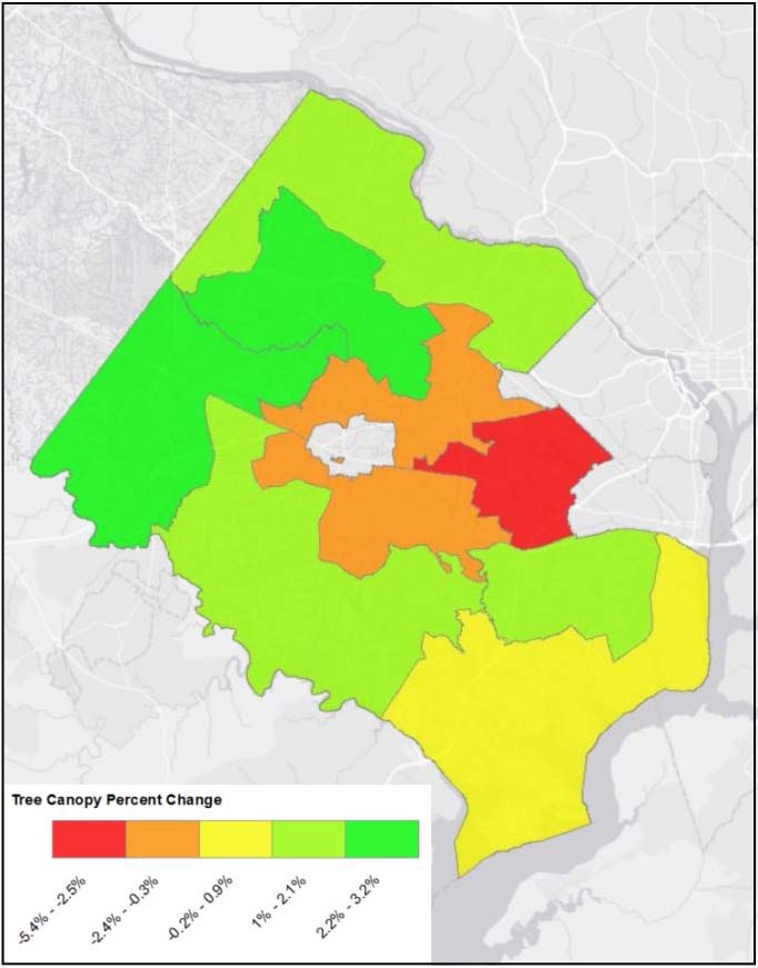 Tree canopy percent change by supervisory district