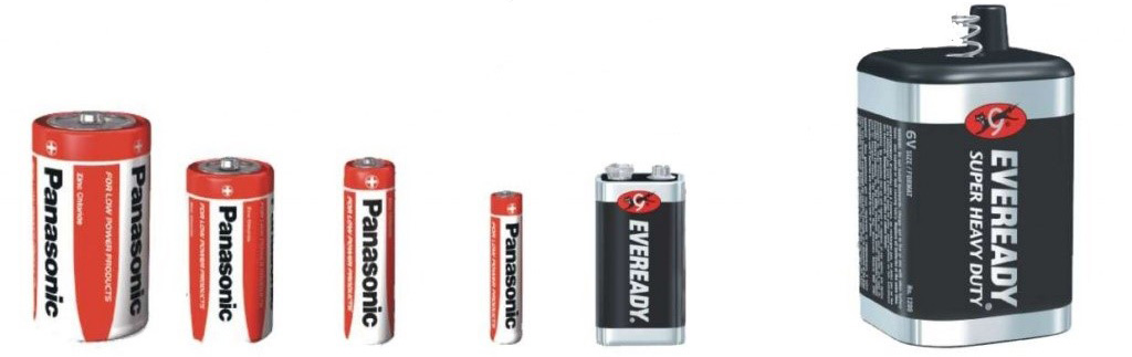 Assortment of carbon zinc batteries.