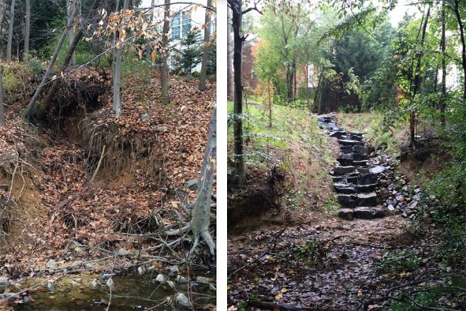 Befor and After photos of stormwater improvement project