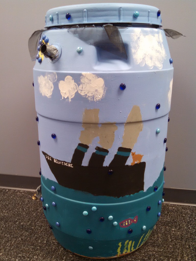 Belvedere Elementary School rain barrel art