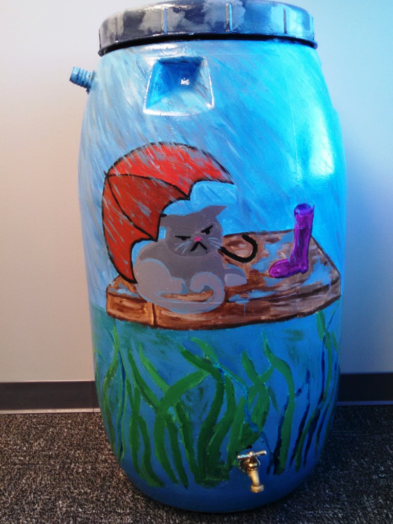 Howard Gardner School rain barrel art
