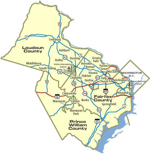 Map of regional area around Fairfax County