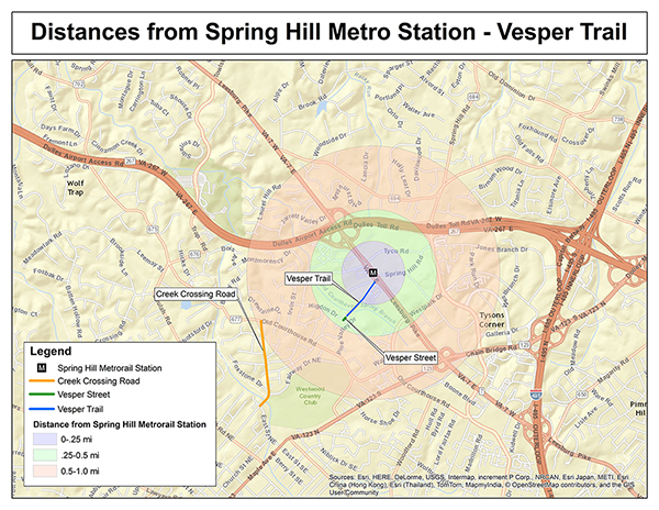 Distances from Spring Hill Metro Station - Vesper Trail