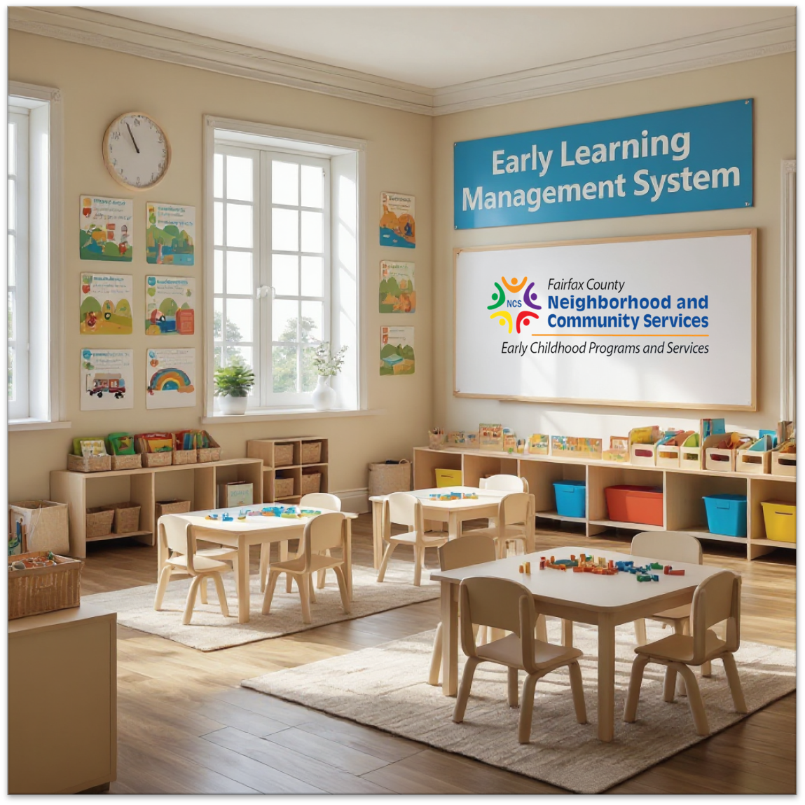A bright classroom with desks, supplies, and a welcoming learning environment.