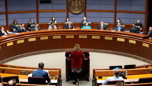 Board of Supervisors meeting in board room.