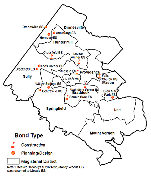 Map of 2021 school bond projects