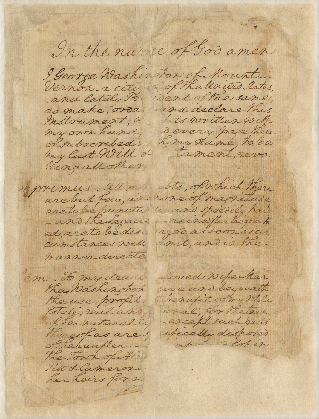 Page from George Washington's will
