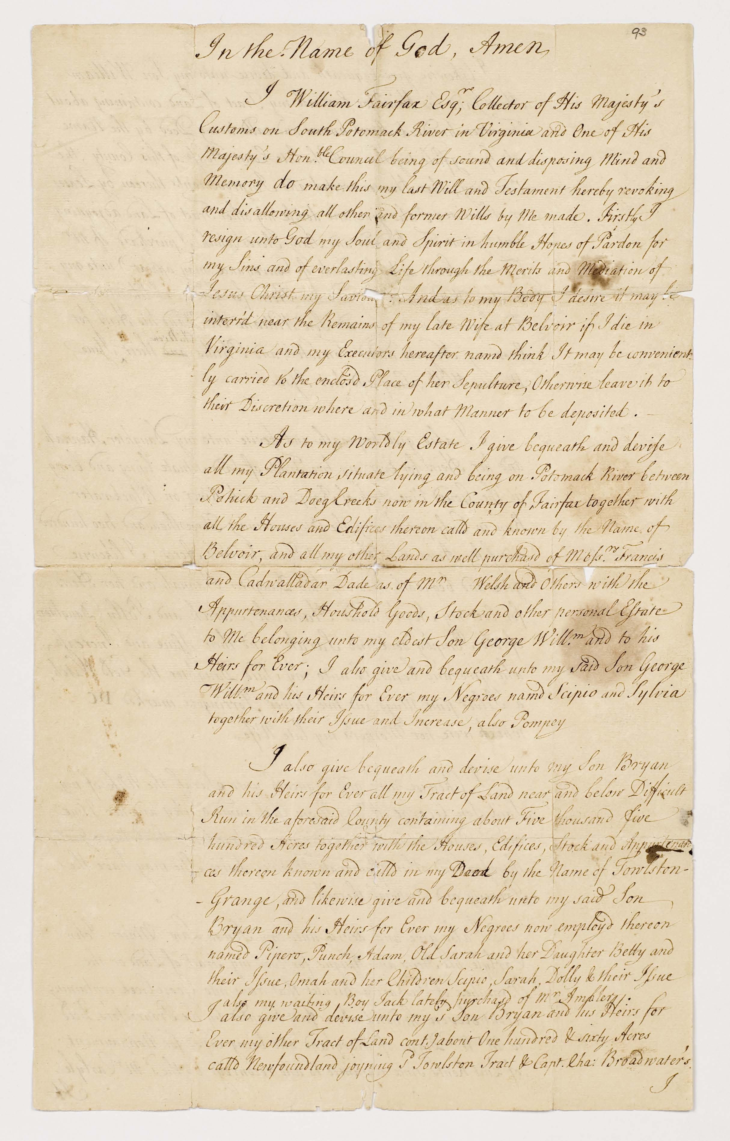 Will of William Fairfax