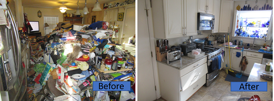 before and after trash in kitchen