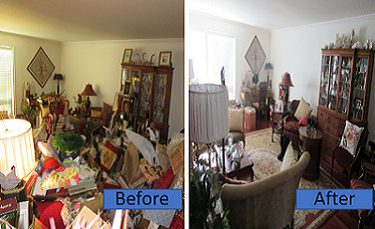 living room before and after - dirty to clean