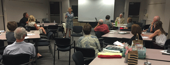 Photo of presenter addressing meeting participants