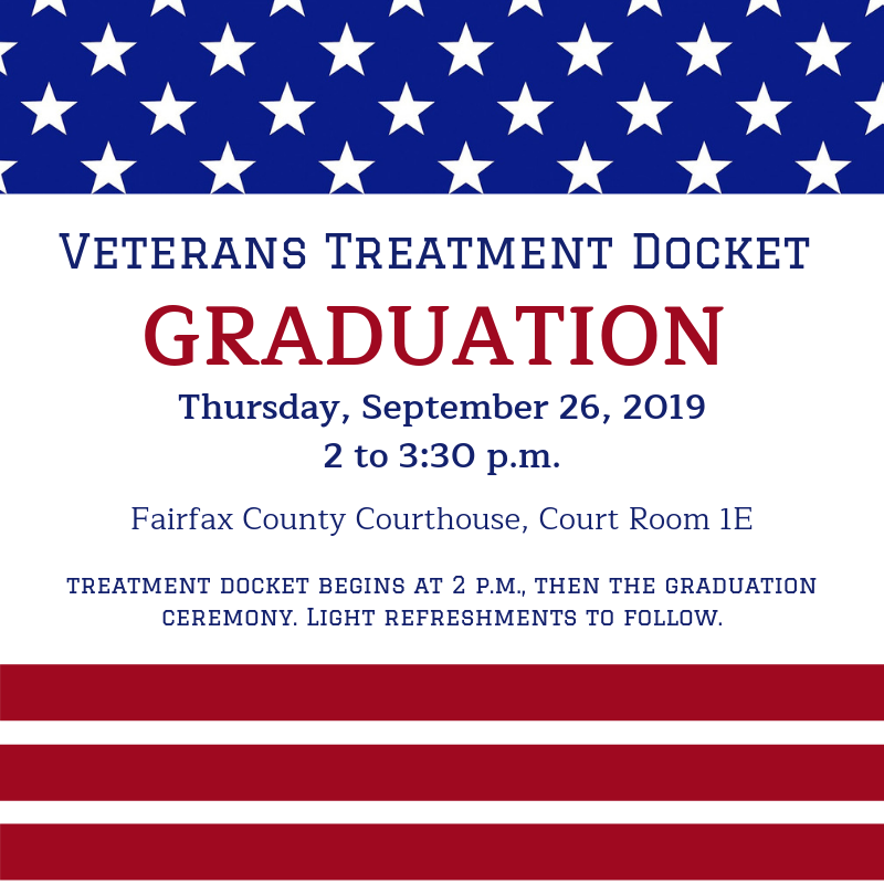 Graphic with stars and stripes and date for Veterans Treatment Docket graduation