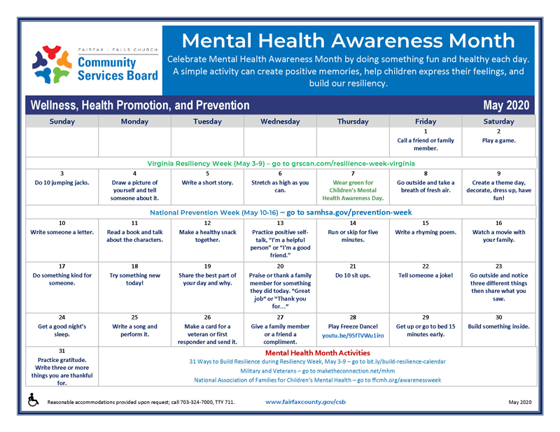 May wellness activities calendar