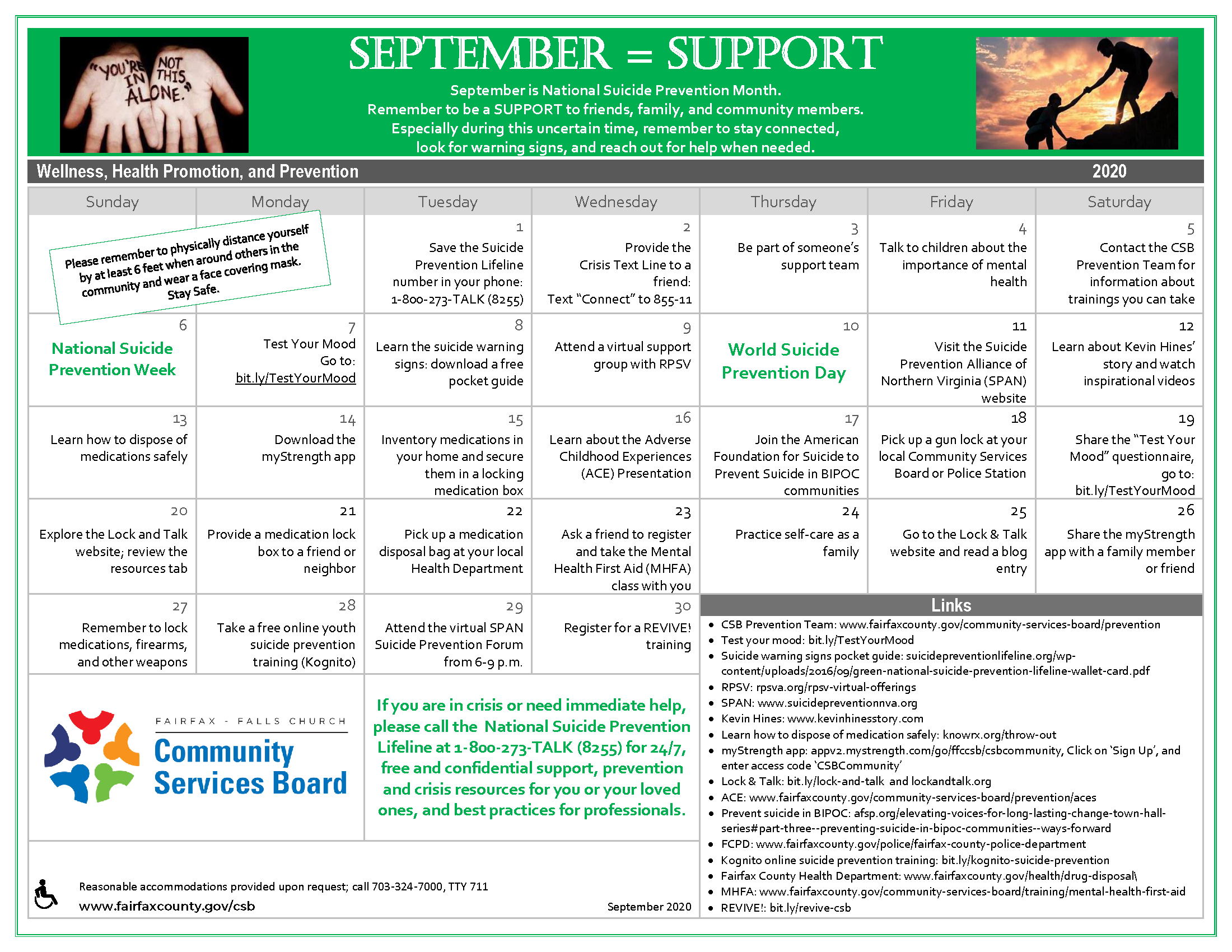 September Wellness Activities Calendar Community Services Board