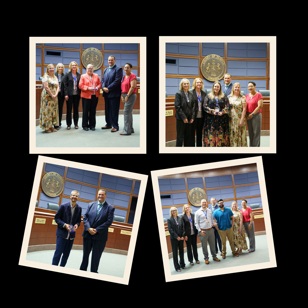 collage of groups of individuals smiling and displaying their award certificates at a ceremony