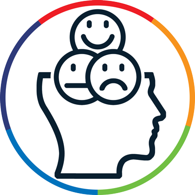 graphical icon of a head with question marks coming from the top