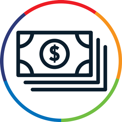 Graphic icon outline of a dollar bill.
