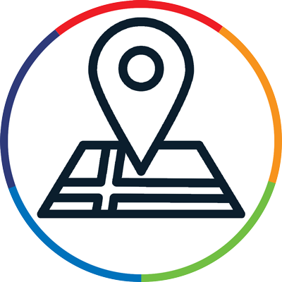 Graphic icon of a location symbol on a map.