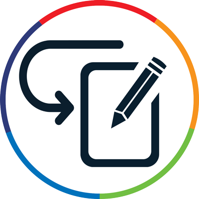 Graphic icon of a registration form.