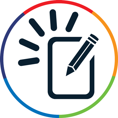 Graphic icon of a registration form.