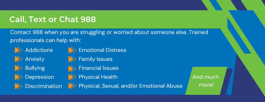 A list of reasons to call, text or chat 988, which are also included in the article text.