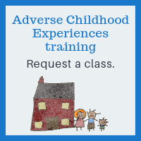 Graphic icon with the picture of a cartoon house and the words Request an ACE Training.