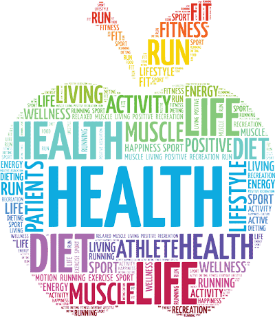 Apple shape with health-related words