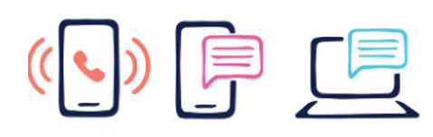 Icons for calling, texting, or chatting via computers and phones.