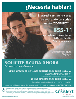 Image of crisis text hotline poster in Spanish