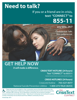 Image of crisis text hotline poster in English