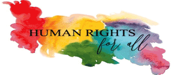 Colorful background with words "Human rights for all"