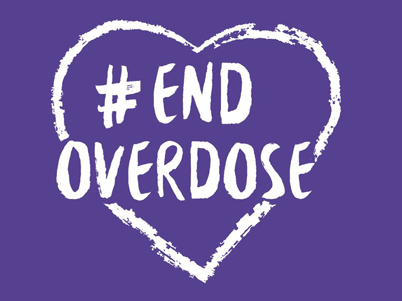 The outline of a heart with the words End Overdose in the middle.